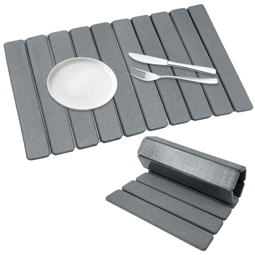 Alfombrilla de goteo para platos, 60 x 40 cm, alfombrilla de goteo de tierra de diatomita, alfombrilla plegable para fregadero, de secado rápido para cocina, alfombrilla de secado rápido (gris oscuro