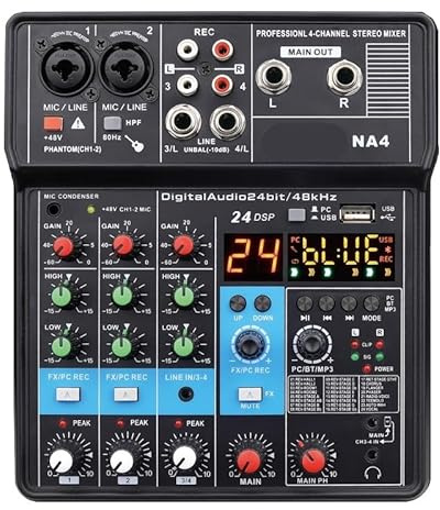 Ljudmixer, 4-kanals mixerkonsol Bluetooth USB PC Spela Spela in ljud Dj Mixer Broadcast