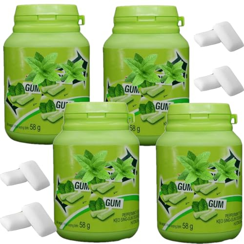 Double Peppermint Chewing Gum Bottle 58g – Refreshing Mint Flavoured Gum for Long Lasting Fresh Breath (4 x Bottle)