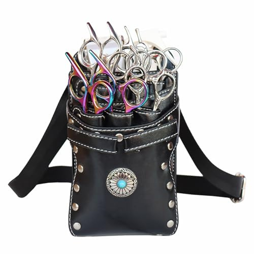 Borsa per forbici da barbiere e parrucchiere, con 7 scomparti, rimovibile, in pelle PU, per fermagli per capelli, pettini, tagliacapelli, bottiglia spray per parrucchieri