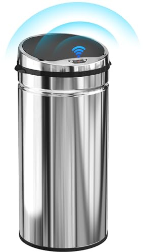 HOMCOM 42L Sensor Bin with Quiet Soft-Close Lid, Automatic Touchless Motion Sensor Rubbish Bin with Fingerprint Resistant Stainless Steel for Hygienic Kitchen, Home Office Use, Silver Tone