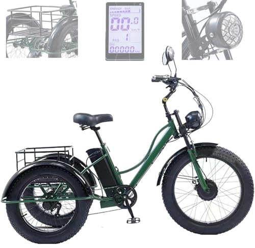 ZAYMGPD Triciclo De 24 Pulgadas, Capacidad De Carga De 150 Kg, Neumáticos Reforzados, Cesta De Almacenamiento, Luces LED, Ideal para Adultos Y para Desplazamientos Diarios, Requiere Montaje Green