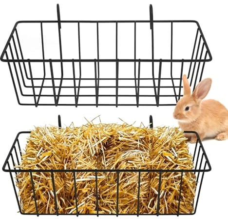 2PCS Rabbit Hay Feeder, Guinea Pig Hay Feeder Black Iron Cage Food Supply Storage Rack for Ferret Bunny Guinea Pigs Small Animal