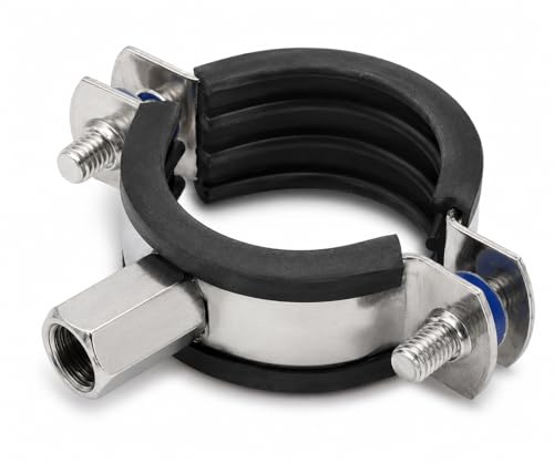 Poolmart 1 styck skruvrörsklämma rostfritt stål 32–35 mm (1 1/4 tum) | M8/M10 | med gummiinsats | rörklämma för uppvärmning, sanitär, vattenrör, ventilation (32–35 mm x M8/M10, 1-set)