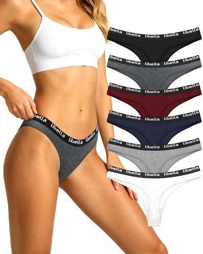 L&K-II Libella Tanga Strings i förföriska ljusa färger underkläder damstringtrosa bomull med djup linning i 6-pack 3207 Färg XL