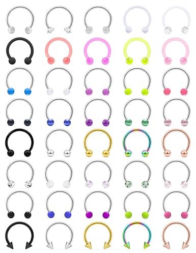 Vsnnsns 16G Septum Rings Piercing Jewelry 316L Stainless Surgical Steel Horseshoe Septum Nose Rings Snake Bite Lip Ring Daith Rook Earrings Smiley Piercing Jewelry for Women Men 8MM 16 Gauge Silver