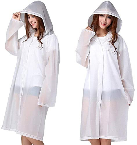 CHJIEJIE Tosean 2 Stück Regenponcho Regencape Wiederverwendbar Regenmantel mit Kaputze Wasserdicht Transparent Regen Poncho Atmungsaktiv Regencape tragbarer Regenbekleidung Regenjacke 160-190cm
