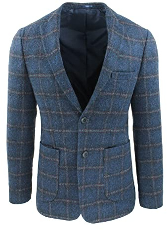 Evoga Giacca Blazer Uomo Invernale Slim Fit Casual Elegante (M, Blu Fantasia Galles)