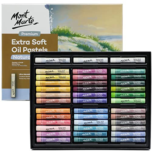 Mont Marte Ölpastellkreide Set | 39 Stück, Natürliche Farben | Extra weiche Ölkreide | Hohe Pigmentierung | Faszinierende Textur-Effekte