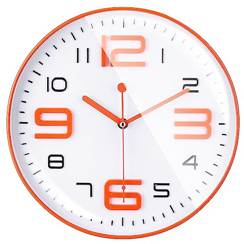 Topkey Wanduhr 12 Zoll einfaches Design Nicht tickend dekorativ Schlafzimmer Büro Küche Wanduhr -Orange