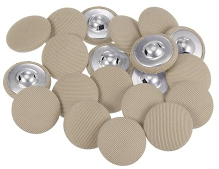HARFINGTON 20pcs 34L Fabric Cloth Covered Button 21mm Metal Shank Round Sewing Buttons for Suits Dress Blouses, Khaki