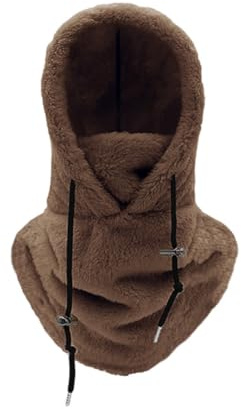 LUCKKY Gorro de felpa cálida para bicicleta, pasamontañas a prueba de viento, capucha de forro polar térmico, máscara de esquí ajustable, calentador de cuello de felpa con cordón, máscara facial para
