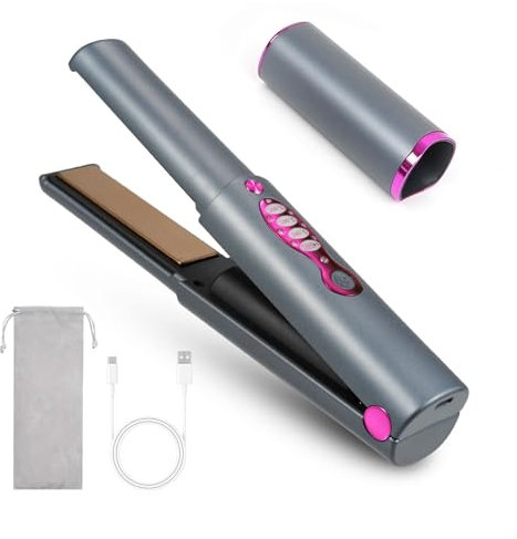 Layhou Fer À Lisser Sans Fil, Mini Lisseur Portable De Voyage, Lisseur Et Fer À Friser Sans Fil 2 En 1, Rechargeable, 3 Niveaux De Température Et Chauffage Rapide