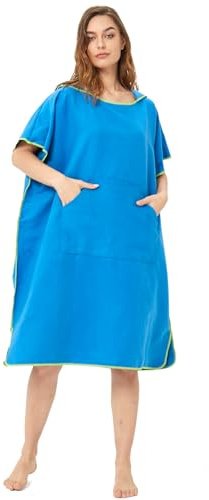 Poncho de Surf, 110 x 90 cm, Toalla de Poncho Adultos Microfibra con Capucha Bolsillo, Poncho Playa para Cambiar Mujer Hombre, Albornoz Natacion para Deporte Acuático Baño, Secado Rápido (Azul)