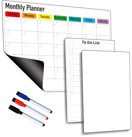 ZazzyKid Magnetisk torr radering planerare för kyl: Förpackning med 7,6-37,1 cm x 11,6 tum magnetisk månadskalender med markörer + 18,5 cm x 29,5 cm för att göra-listdyna och kylskåpskiva, ZK017A