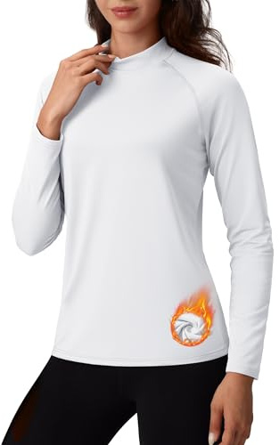 TACVASEN White Long Sleeve Shirts for Women Thermal Mock Neck Fleece Tops
