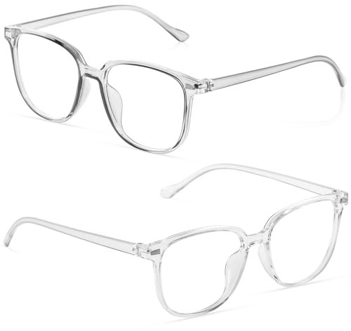 Hawdows 2 Stück Blaulicht Brille Transparent Computerbrille Gaming Schutzbrille Brillenfassung Blaulichtbrille UV Blaues Blockiert Superleichte Verringerung der Augenbelastung Unisex - Weiß Grau
