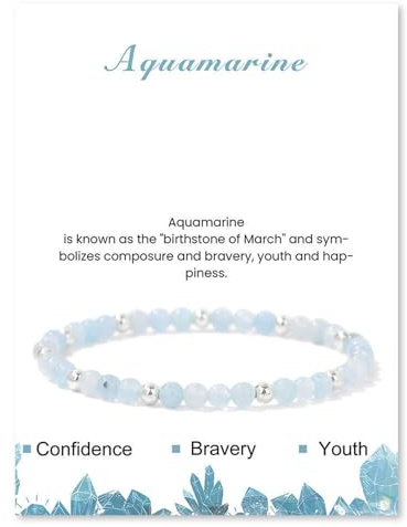 Uwiyo Beaded Bracelet for Women, 4mm Crystal Bracelet Adjustable Elastic Natural Stone Bracelets Gemstone Stone Bracelets for Womens for Birthday Christmas Mother's Day (Elastic-Aquamarine)