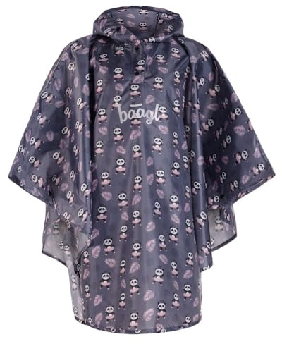 Baagl Rain Poncho for Children - Waterproof Rain Cape with Hood & Reflective Elements - Raincoat for Boys & Girls - Also Ideal for Bicycle & Outdoor Use, panda, 110