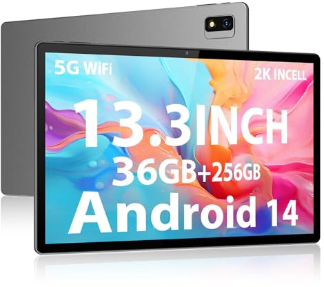 PIXPEAK 2K Tableta 13,3 Pulgadas, 5G WiFi, INCELL 2000 * 1200, 11580mAh/20W, 36GB RAM, 256GB ROM (2TB Ampliable), Android 14.0 Octa-Core 2.0GHz, 13MP+8MP, Tabletas con Teclado etc (Negro)