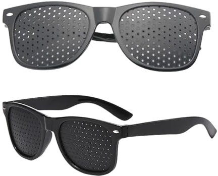 2 Stück Lochbrille für Augentraining Original,Rasterbrille Augentraining mit Pinhole Technologie,Schwarze Gitterbrille zur Augenentspannung und Sehverbesserung,Faltbare Bügel für Komfortables Training