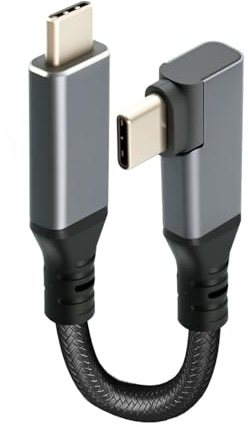 USB C-kabel, kort 10 cm med 90 ° armbåge, 10 Gbps USB C till USB C-kabelvinkel, 5 A PD, flätad 240 W snabbladdningskabel med e-markörer, chip för iPhone, MacBook, Huawei