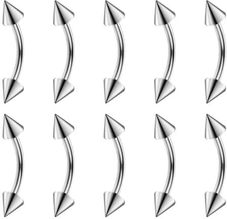 Gojewen 10pcs Curved Barbell Spikes 8mm Piercing Eyebrow Septum Lip Stainless Steel Vertical Labret Bars Jewellery