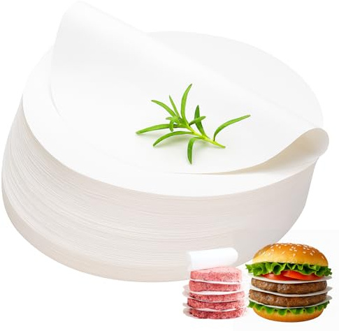 Hugwish 1 000 stycken hamburgarpapper, rund, 15 cm för hamburgarpress, Ø 15 cm, hamburgarpapper, non-stick, bakpapper för hamburgarpress/hamburgare pattie press