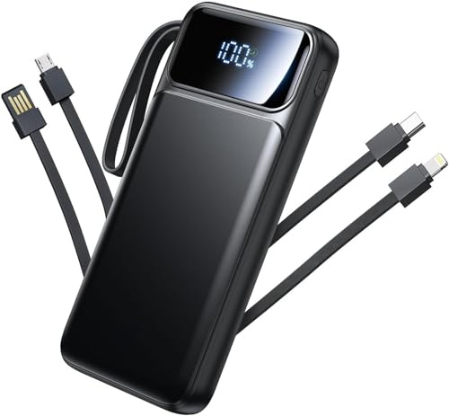 Aioneus Power Bank 10000mAh,22.5W Fast Charging Portable Charger Built in 4 Cables,USB C Battery pack 6 Outputs 3 Inputs,Powebank Travel Charger for iPhone 17 16 15 14 13 12 Plus Pro Samsung iPad etc