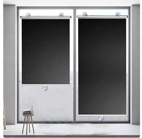 Black Roller Blinds with Suction Cups 100% Light Blocking Blackout Roller Shade No Drill Thermal Insulated Blind for Bathroom, Shower, Balcony, Home, Office Fits 12-30 Windows(20X36IN)