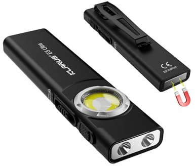 KLARUS E5 Ultra Ficklampa, 800 Lumen EDC-ficklampa Ultratunn Trippelljusficklampa i fickan, USB-laddningsbar med magnetisk baksida och klämma, Ljusstark Arbetslampa för Vandring och Camping