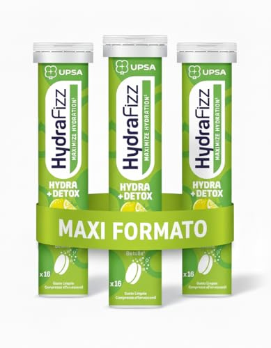 UPSA Hydrafizz Detox, 16 Compresse Effervescenti, Integratore Alimentare con Elettroliti, Carciofo e Zenzero, Gusto Limone, Idratazione e Depurazione, aiuta a ridurre Stanchezza