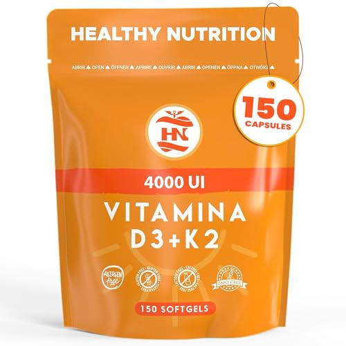Vitamine D 4000 UI Vitamine D3 K2. 150 Capsules Vitamin D3 hautement concentrée Soutient les fonctions immunitaires et osseuses grâce à la Vitamin D3 K2 hautement dosée