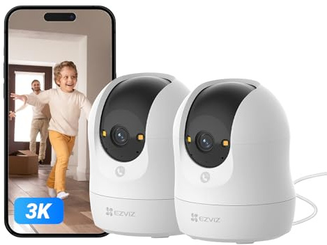 EZVIZ C6N G1 3K(2-Pack) Cámara Vigilancia WiFi Interior 360°, Cámara IP Detección de Personas, Visión Nocturna en Color, Audio Bidireccional, Seguimiento con Zoom, Control Remoto, para bebé/Negocio