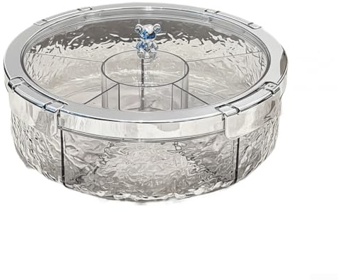 Rehoetom Vassoio da portata con 5 scomparti e scomparto per il ghiaccio, contenitore per alimenti refrigerati a doppia parete per feste, frutta, verdura, cocktail di gamberetti, salse (argento)