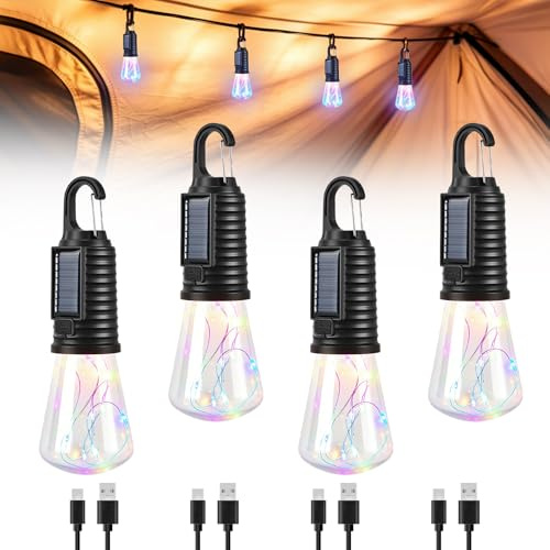 Rechargeable Camping Lights, Solar Camping Lamps with 3 RGB Lighting Modes, Dimmable Camping Lantern Battery Powered for Outdoors, Patio, BBQ, Portable Emergency Light