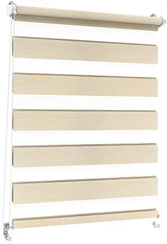 Sonnenschutz-HH - Doppelrollo Klemmfix ohne bohren Duo-Rollo Kettenzugrollo Seitenzugrollo AUSSENMAß Breite 45 x 150 cm Höhe - Leinen-Struktur beige