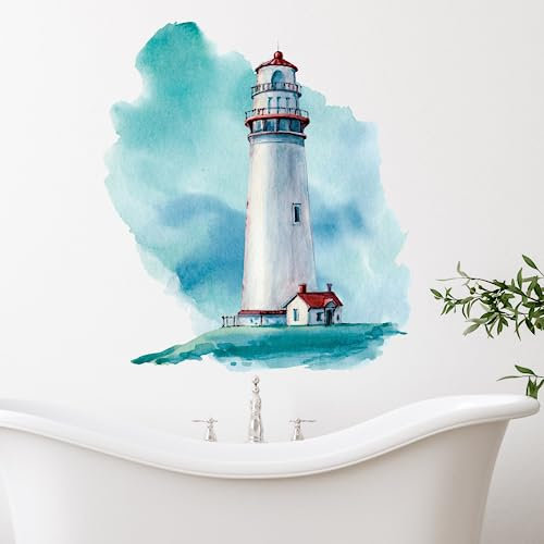 GRAZDesign Wandtattoo Leuchtturm Blau/Rot selbstklebend, Badezimmer Aufkleber, Wandsticker Nordsee | Wandaufkleber Bad, Tür, Fliesenaufkleber Klebefolie Fliesen 57x50cm