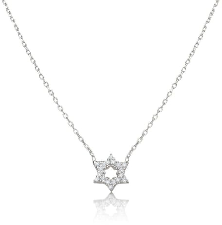 Alef Bet by Paula Sterling Silver Star of David Necklace - Cubic Zirconia Pendant - Jewish Symbol Jewelry for Women - Adjustable Chain