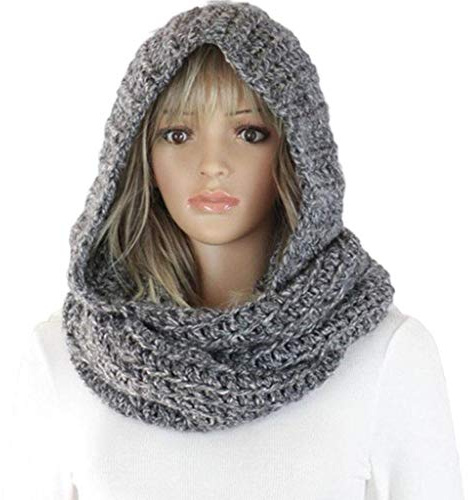 Guizhou Womens Winter Crochet Knitted Hood Loop Infinity Scarf Outdoor Windproof Warm Long Shawl Wrap Solid Color Earflap Hat Neck Warmer
