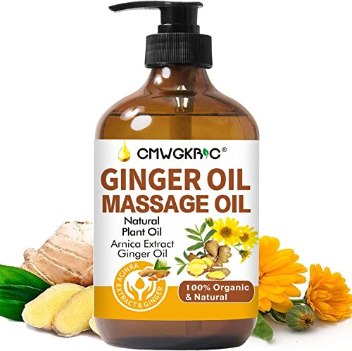 CMWGKBC Ginger Oil, Massage Oil for Lymphatic Drainage, Arnica Oil, 100% Natural with Grape Seed Oil, Arnica Extract, Vitamin E Oil -Warming and Relaxing