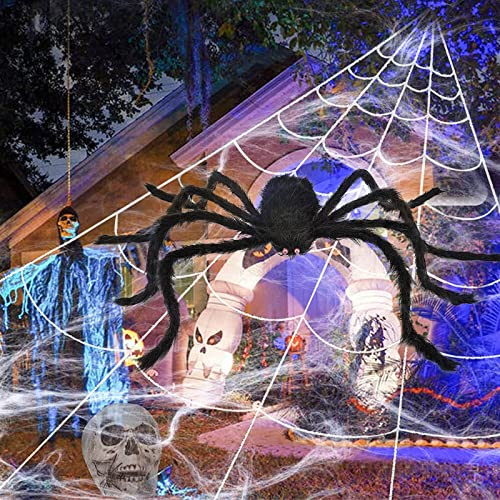 Halloween spindelnät dekoration, 700 x 550 cm triangulär jätte spindelnät, halloweendekoration, halloween spindelnät med krokar, markspett, spindelnät för inomhus/utomhus, hus, trädgård, festtillbehör