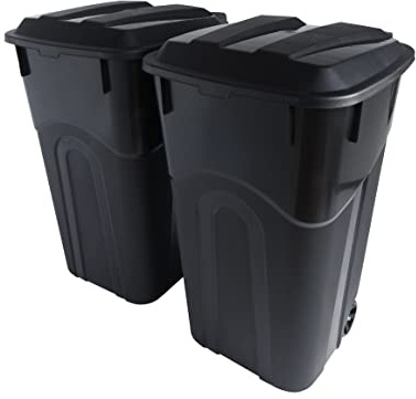 United Solutions 32 Gallon Wheeled Outdoor Garbage Can with Attached Snap Lock Lid and Heavy-Duty Handles, Black, Heavy-Duty Construction, Perfect Backyard, Deck, or Garage Trash Can, 2 Pack