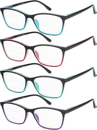 EFE 4er-Pack Lesebrille für Damen und Herren - Schwarz Matt, Hochwertig, Rechteckig, Komfortabel Mit Federscharnieren - Vintage, Leicht, Blendschutz-Computerspielleser
