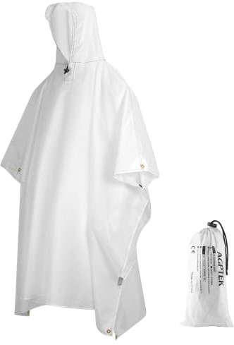 AGPTEK Poncho Pluie Imperméable avec Capuche, Cape de Pluie EVA Randonnée avec Sac de Transport Matériau PU de Camping, Voyage, Activités en Plein Air, Moto/vélo pour les Hommes et Femmes-Blanc
