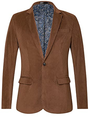 WZIKAI Vardaglig manchester blazer jacka smal passform en knapp arbetskläder sportrock, Kaffe, XXL