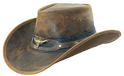 Black Jungle Ontario Outdoor Western Lederhut Australien Cowboy Lederhüte Reiterhut Unisex (as3, Alpha, m, Tan/Schwarz)