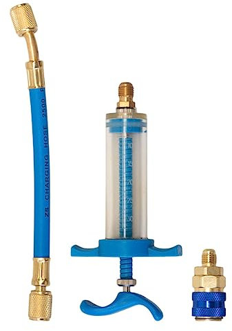 popyes Injecteur d'huile de Climatisation Injecteur de Colorant d'huile A/C 30 ML 1oz avec Adaptateur de Coupleur Rapide Côté Bas SAE 1/4 Seringue de Remplissage d'Huile Climatiseur