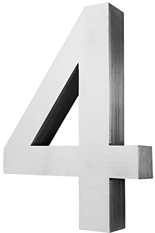 V2Aox Acciaio Inossidabile Numero di casa 20 cm Grande 4 Segno di Numero civico Numeri civici Cartello Spazzolato 3D Arial