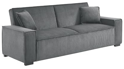 Sweeek - Sofá convertible de 3 plazas, color gris oscuro, pana, 231 x 96,5 x 80 cm